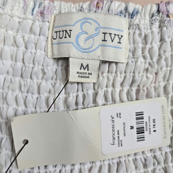 NWT Jun & Ivy Women Babydoll Puff Sleeve Floral Mini Dress M Sheer Cottage Fairy - Picture 5 of 9